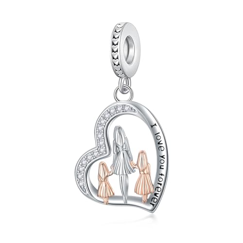 ROMANTICWORK Mutter Tochter Charm fit Armband 925 Sterling Silber Herz Charms Anhänger für Armbänder Mutter Tochter Schmuck Geburtstag Geschenke für Frauen Mädchen von ROMANTICWORK
