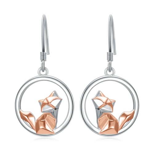 Origami Fuchs Ohrringe 925 Sterling Silber Fuchs Ohrringe Hängend Fuchs Schmuck Geschenke für Damen Mädchen von ROMANTICWORK