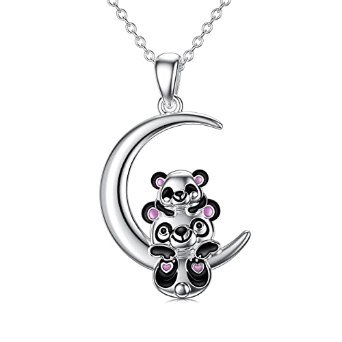 ROMANTICWORK Panda Kette Sterling Silber Panda Herz Anhänger Halskette Tier Mutter Tochter Schmuck Geschenk für Mama Damen Mädchen von ROMANTICWORK