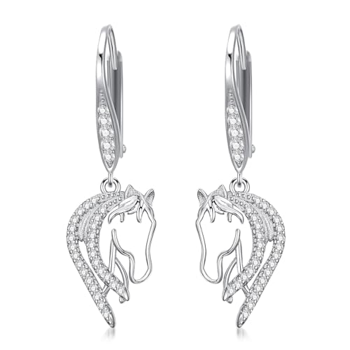Pferde Ohrringe 925 Sterling Silber Pferd Hängend Leverback Ohrhänger Pferde Schmuck Geschenke für Damen Mädchen Pferdeliebhaber von ROMANTICWORK
