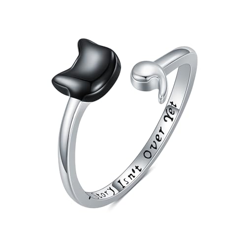 ROMANTICWORK Semikolon Ring 925 Sterling Silber Katzen My Story Isn't Over Yet Verstellbarer offene Ring Psychische Gesundheit Suizid Aufklärung Inspirierender Schmuck Geschenke für Damen von ROMANTICWORK