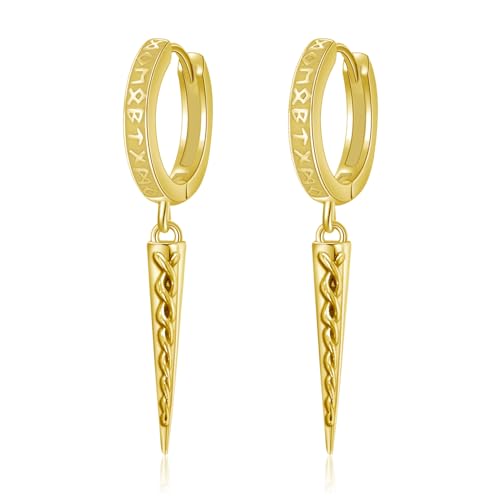 ROMANTICWORK 14 Karat Vergoldet Wikinger Runen Ohrringe 925 Sterling Silber Spike Ohrringe Huggie Creolen mit keltischem Knoten nordischer Wikinger Schmuck Geschenke für Männer Frauen von ROMANTICWORK