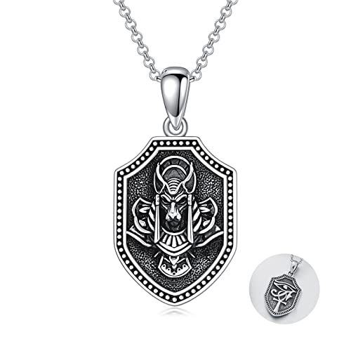 ROMANTICWORK Anubis Kette 925 Sterling Silber Ägypten Anubis Ankh Anhänger Halskette Ägyptische Mythologie Amulett Schmuck Geschenke für Herren Damen von ROMANTICWORK