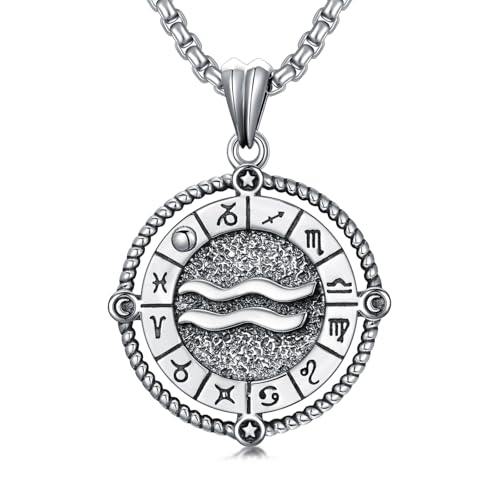 ROMANTICWORK Aquarius Sternzeichen Kette 925 Sterling Silber Konstellation Aquarius Sternzeichen Anhänger Halskette Wassermann Horoskop Schmuck Geschenke für Damen Herren von ROMANTICWORK