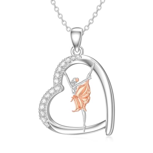 ROMANTICWORK Ballett Kette 925 Sterling Silber Herz Ballerina Anhänger Halskette Ballett Schmuck Tanzen Geschenk für Damen Mädchen von ROMANTICWORK