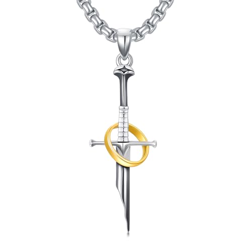 ROMANTICWORK Broken Schwert Halskette 925 Sterling Silber Herr der Ringe Anhänger Halskette Mittelalterliche Schwert Schmuck, Geburtstag Weihnachtsgeschenke für Frauen Männer von ROMANTICWORK