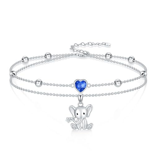 ROMANTICWORK Elefant Fußkettchen für Damen Doppel Fußkettchen Verstellbar Elefanten mit Herz Layered Fußkettchen Strand Schmuck Geschenke für Damen Mädchen von ROMANTICWORK