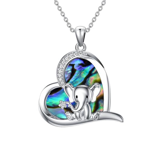 ROMANTICWORK Elefant Kette 925 Sterling Silber Abalone-Muscheln Herz Elefant Anhänger Halskette Süßer Elefanten Schmuck Geschenke für Damen Mädchen von ROMANTICWORK