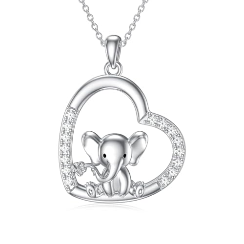 ROMANTICWORK Elefant Kette 925 Sterling Silber Herz Elefan Anhänger Halskette Elefant Schmuck Geschenke für Damen Mädchen von ROMANTICWORK