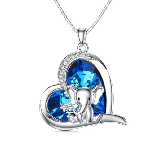 ROMANTICWORK Elefant Kette 925 Sterling Silber Kristallen Herz Elefant Anhänger Halskette Süßer Elefanten Schmuck Geschenke für Damen Mädchen von ROMANTICWORK