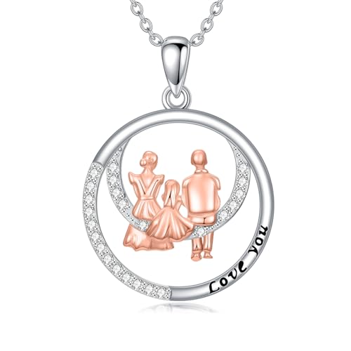 ROMANTICWORK Familie Kette 925 Sterling Silber Family Kette Familie Anhänger Halskette Familien Geschenk Family Schmuck für Damen Weihnachten von ROMANTICWORK