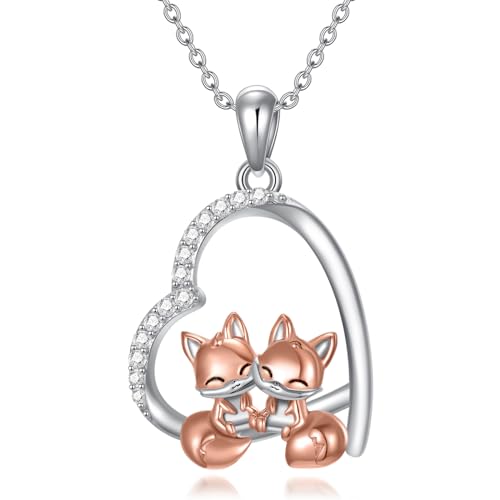 ROMANTICWORK Fuchs Kette 925 Sterling Silber Herz Fuchs Anhänger Halskette Fuchs Schmuck Geschenke für Damen Mädchen von ROMANTICWORK