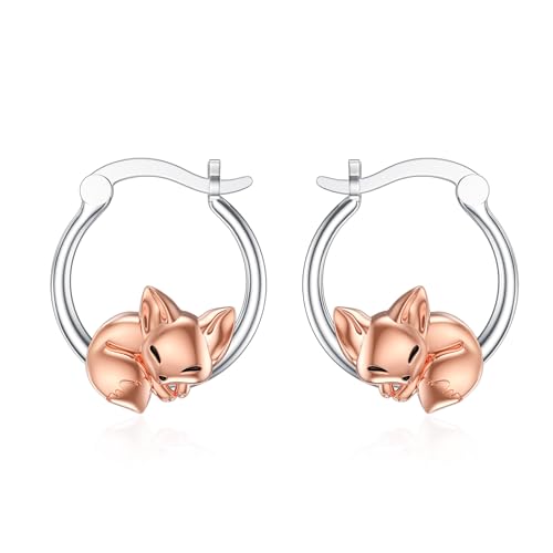 ROMANTICWORK Fuchs Ohrringe Sterling Silber 925 Fuchs Creolen Huggie Ohrringe Süßer Fuchs Schmuck Geschenke für Damen Mädchen von ROMANTICWORK