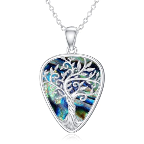 ROMANTICWORK Gitarren-Plektrum-Halskette aus Sterlingsilber mit Lebensbaum-Anhänger Abalone-Muschel-Anhänger Geschenk für Gitarristen Musikliebhaber Frauen ROMANTICWORK Gitarren-Plektrum-Halskette aus Sterlingsilber mit Lebensbaum-Anhänger Abalone-Muschel-Anhänger Geschenk für Gitarristen Musikliebhaber Frauen von ROMANTICWORK