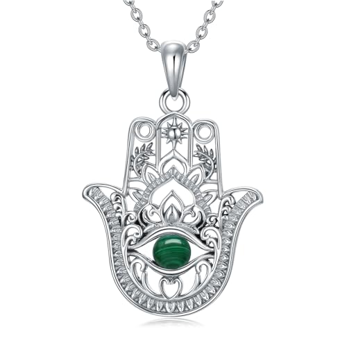 ROMANTICWORK Hamsa Hand Kette 925 Sterling Silber Malachit Evil Eye Anhänger Halskette Hand der Fatima Schmuck Geschenke für Damen von ROMANTICWORK