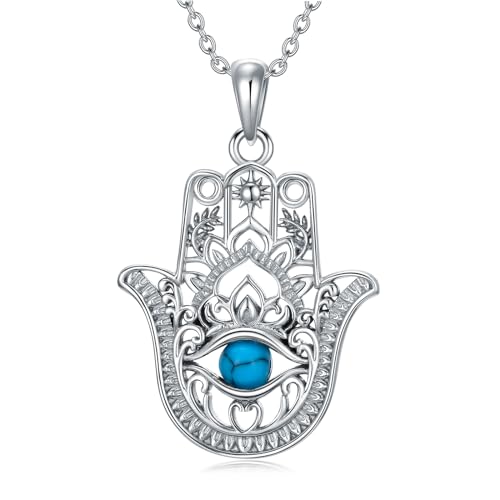 ROMANTICWORK Hamsa Hand Kette 925 Sterling Silber Türkis Evil Eye Anhänger Halskette Hand der Fatima Schmuck Geschenke für Damen von ROMANTICWORK