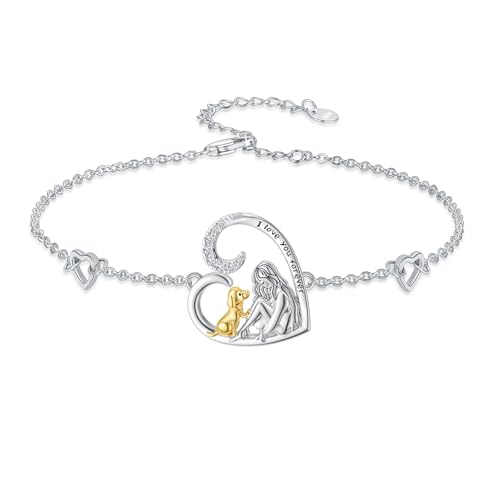 ROMANTICWORK Hund Armband 925 Sterling Silber Liebe Herz Hund und Mädchen Armbänder Schmuck Geschenk für Damen Hundeliebhaber von ROMANTICWORK