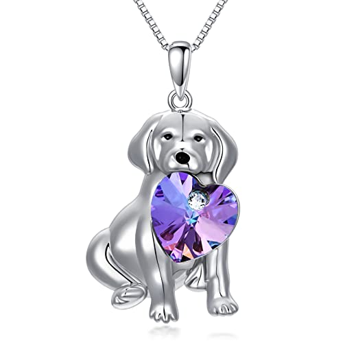 ROMANTICWORK Hunde Kette 925 Sterling Silber Hunde Herz Kristall Anhänger Halskette Hunde Schmuck Geschenke für Damen Mädchen von ROMANTICWORK