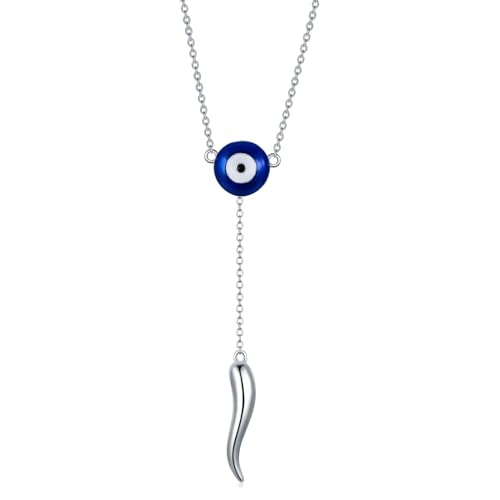 ROMANTICWORK Italienischer Horn Kette 925 Sterling Silber Evil Eye Cornicello Anhänger Halskette Glücks Schmuck Geschenke für Damen Frauen von ROMANTICWORK