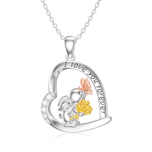 ROMANTICWORK Kaninchen Kette 925 Sterling Silber Herz Hase Anhänger Halskette Kaninchen Hase Schmuck Geschenke für Damen Mädchen von ROMANTICWORK