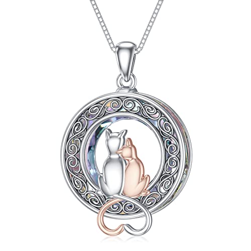 ROMANTICWORK Katze Kette Sterling Silber Katzen Anhänger Halskette Katze Schmuck Geburtstag Geschenke für Damen Mädchen von ROMANTICWORK