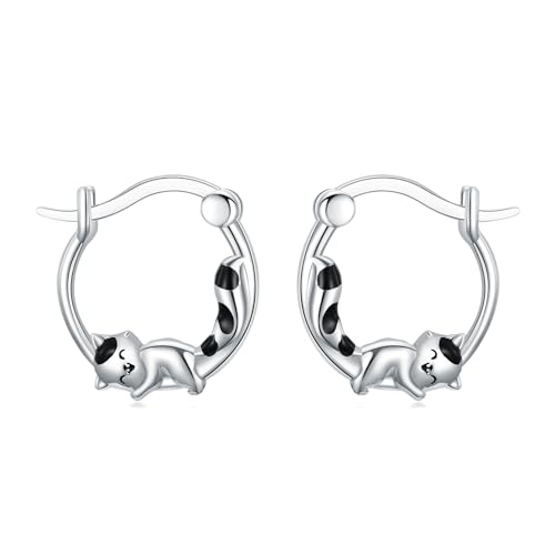 ROMANTICWORK Katze Ohrringe 925 Sterling Silber Katze Creolen Ohrringe Katze Schmuck Geschenke für Damen Mädchen Katzenliebhaber von ROMANTICWORK