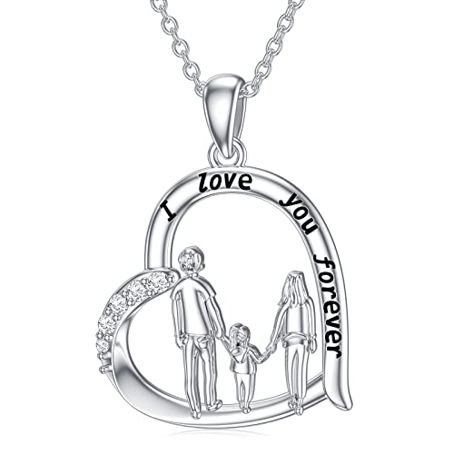 ROMANTICWORK Kette für Tochter von Eltern 925 Sterling Silber Vater Mutter Tochter Anhänger Halskette Tochter Schmuck Geschenk für Damen von ROMANTICWORK