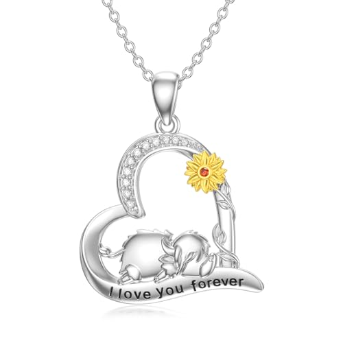 ROMANTICWORK Kuh Kette 925 Sterling Silber Highland Cow Anhänger Halskette Sonnenblumen Kuh Schmuck Geschenke für Damen Mädchen von ROMANTICWORK