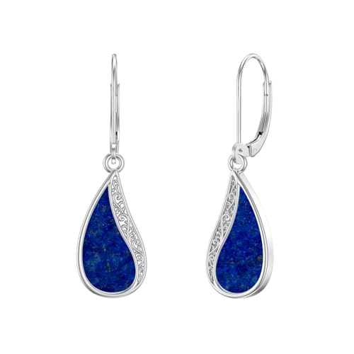 ROMANTICWORK Lapislazuli-Ohrringe aus 925er Sterlingsilber filigrane Tropfenohrringe Tropfenschmuck Muttertag Geburtstag Weihnachten Geschenk für Frauen von ROMANTICWORK