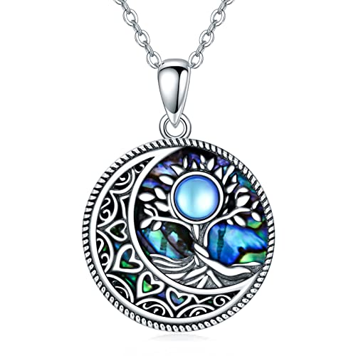 ROMANTICWORK Lebensbaum Kette Sterling Silber Mondstein Baum des Lebens Anhänger Halskette Abalone Muschel Schmuck Geschenk für Frauen Mädchen von ROMANTICWORK