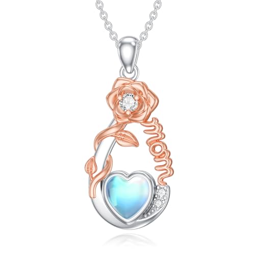 ROMANTICWORK Mama Kette 925 Sterling Silber Rose Anhänger Halskette Mutter Schmuck Mama Geschenk für Geburtstag Muttertag von ROMANTICWORK