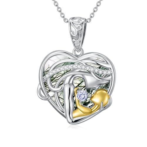 ROMANTICWORK Mutter Tochter Kette 925 Sterling Silber Herz Moosachat Mutter Tochter Anhänger Halskette Mama Schmuck Geschenke für Frauen Damen von ROMANTICWORK