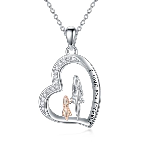ROMANTICWORK Mutter Tochter Kette 925 Sterling Silber Herz Mutter Tochter Anhänger Halskette Mama Schmuck Geschenke für Damen von ROMANTICWORK