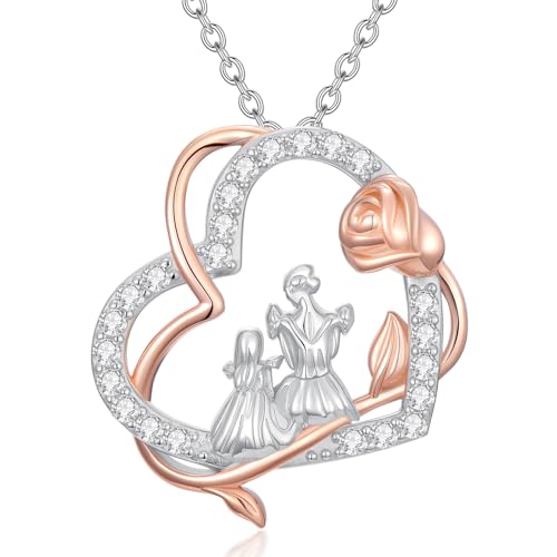 ROMANTICWORK Mutter Tochter Kette 925 Sterling Silber Herz Mutter Tochter Halskette mit Rose Geschenk Schmuck für Damen Weihnachten ROMANTICWORK Mutter Tochter Kette 925 Sterling Silber Herz Mutter Tochter Halskette mit Rose Geschenk Schmuck für Damen Weihnachten von ROMANTICWORK