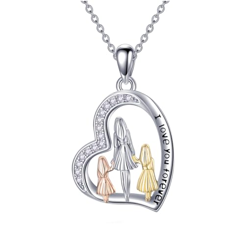 ROMANTICWORK Mutter Tochter Kette 925 Sterling Silber Mama Tochter Anhänger Halskette Mutter Tochter Schmuck Geburtstag Geschenke für Damen Mädchen von ROMANTICWORK