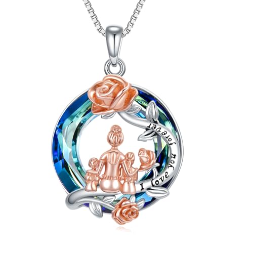 ROMANTICWORK Mutter Tochter Kette 925 Sterling Silber Mutter und Tochter Kristall Anhänger Halskette Mutter Tochter Schmuck Geschenke für Damen Mutter Tochter von ROMANTICWORK