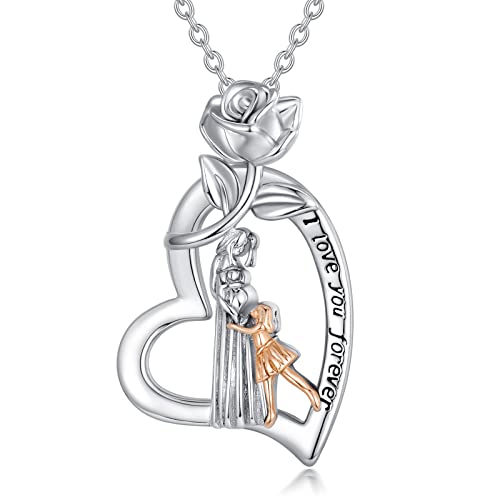 ROMANTICWORK Mutter Tochter Kette 925 Sterling Silber Rose Mama Anhänger Halskette Schmuck Geburtstag Geschenke für Damen Mädchen von ROMANTICWORK