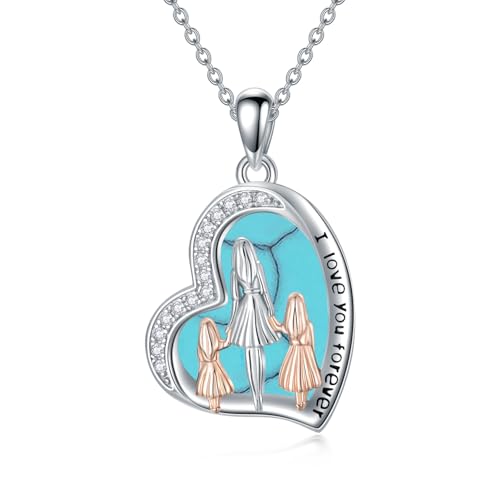 ROMANTICWORK Mutter Tochter Kette 925 Sterling Silber Türkis Mutter Tochter Anhänger Halskette Mutter Schmuck Mama Geschenke für Frauen Damen von ROMANTICWORK