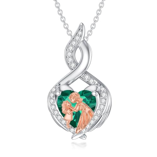ROMANTICWORK Mutter Tochter Kette 925 Sterling Silber Unendlich Mama Anhänger Halskette Herz Kristall Mama Schmuck Geschenke für Damen Muttertag von ROMANTICWORK