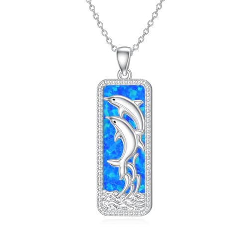 ROMANTICWORK Opal Delfin Kette 925 Sterling Silber Delfin Anhänger Halskette Ozean Delfin Schmuck Geschenke für Damen Mädchen von ROMANTICWORK