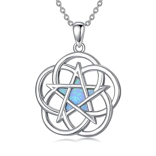 ROMANTICWORK Opal Keltische Kette 925 Sterling Silber Pentagramm Keltischer Knoten Anhänger Halskette Keltischer schmuck Geschenke für Frauen Damen von ROMANTICWORK