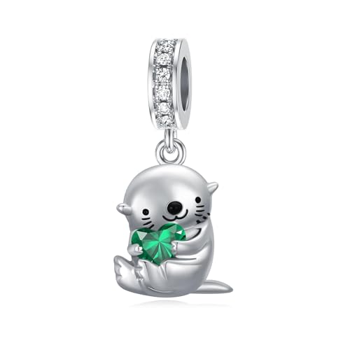ROMANTICWORK Otter Charm aus 925er Sterlingsilber, Geburtsstein für Mai, Otter Charm für Otter Armbänder, Otter Perle, Otter Schmuck, Geschenke für Frauen, Otter Liebhaber von ROMANTICWORK