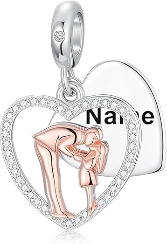 ROMANTICWORK Personalisierter Vater-Tochter-Charm aus Sterlingsilber mit Gravur, Namensanhänger für Armbänder, Schmuck, Geburtstags- und Valentinstagsgeschenke für die Geliebte(1-Kuss-Brauch Name) von ROMANTICWORK