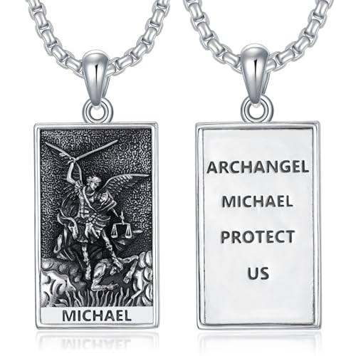 ROMANTICWORK Religiöser Kette 925 Sterling Silber Christliche Kreuz Jesus Amulett Schmuck Geschenke für Herren Damen (Heiligem Michael) von ROMANTICWORK