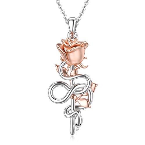 ROMANTICWORK Rose Halskette 925 Sterling Silber Rose Flower Snake Anhänger Halskette Schmuck Geburtstag Weihnachtsgeschenke für Mutter Tochter Frauen Mädchen von ROMANTICWORK