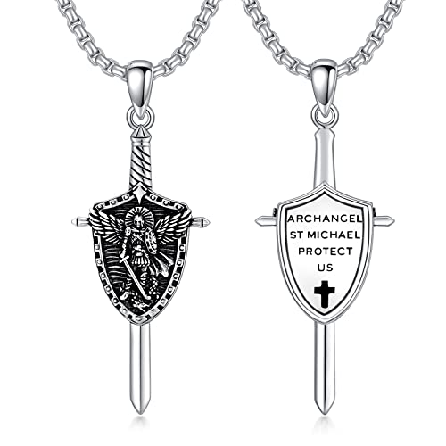 ROMANTICWORK Saint Michael Kette Sterling Silber Erzengel Michael Anhänger Halskette Religiöse Amulett Schmuck Geschenke für Christliche Männer von ROMANTICWORK