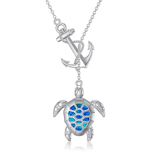 ROMANTICWORK Schildkröte Anker Kette 925 Sterling Silber Opal Schildkröte Anker Anhänger Halskette Ozean Meeresschildkröte Anker Schmuck Geschenke für Damen Mädchen von ROMANTICWORK