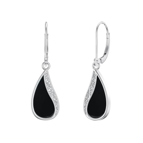 ROMANTICWORK Schwarzer Onyx-Ohrringe aus 925er Sterlingsilber filigrane Tropfenohrringe Tropfenschmuck Muttertag Geburtstag Weihnachten Geschenk für Frauen von ROMANTICWORK