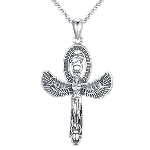 ROMANTISCHE ARBEIT Sterling Silber Ägyptische Göttin Halskette Antikes Ägypten Schmuck Horus Vergoldet Ankh Anhänger Damen Accessoire Antike Mutter Geschenke von ROMANTICWORK