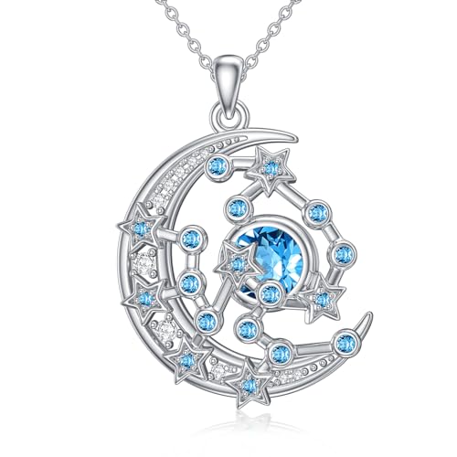 ROMANTICWORK Sternzeichen Kette Schütze 925 Sterling Silber Astrologie Horoskop Geburtsstein Anhänger Halskette Halbmond 12 Sternbild Schmuck Geschenke für Damen Mädchen von ROMANTICWORK